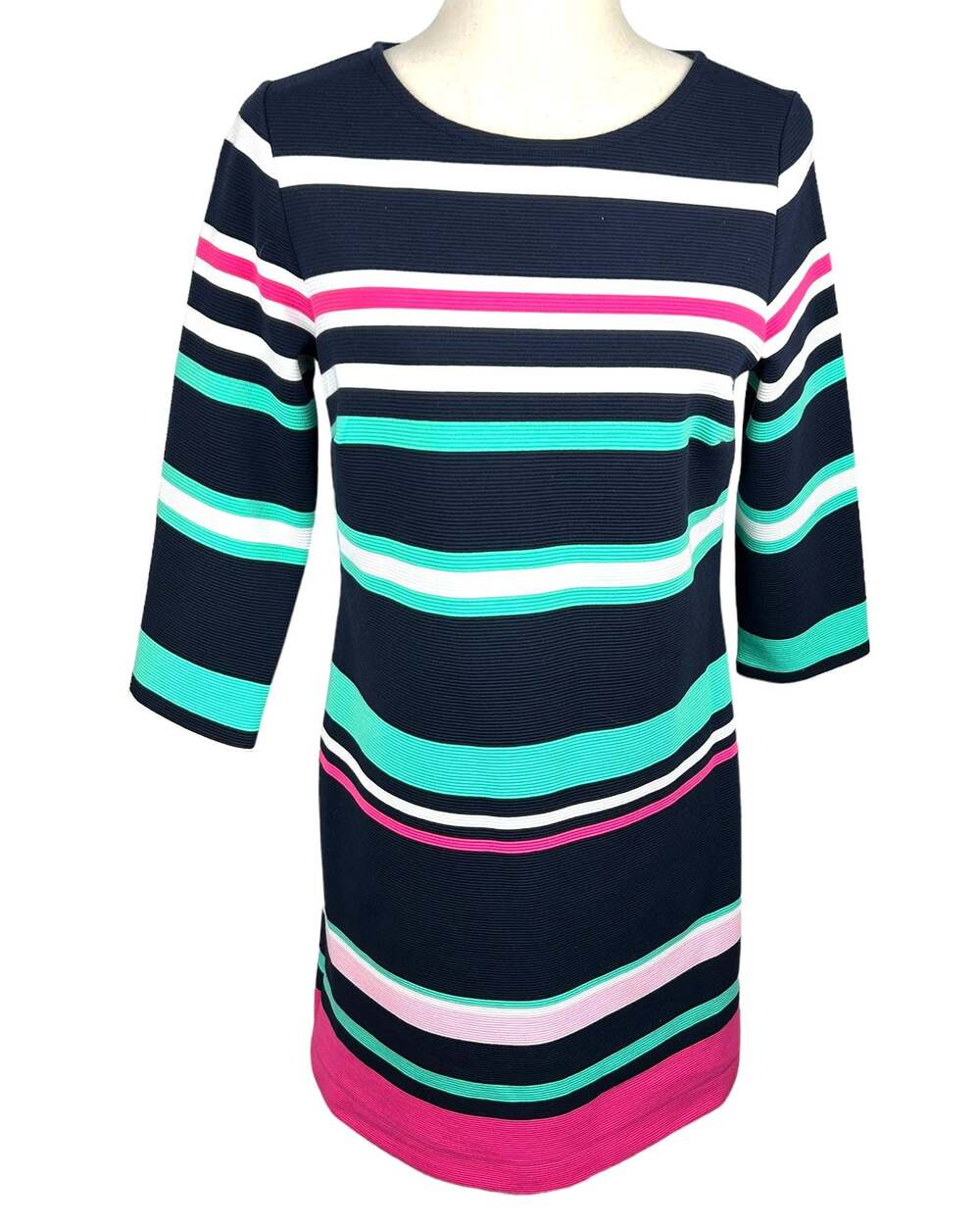 Crown & Ivy Navy, Pink, White, Green Stripe Sheath Dress Size XS EUC